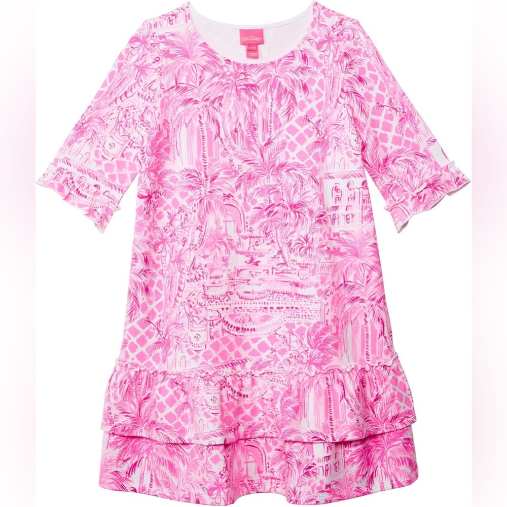 Lilly Pulitzer Girls Kailyn Dress Pink Palm Beach Paradise French Terry